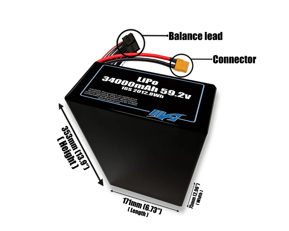 LiPo 34000mAh 16S2P 59.2v Battery Pack