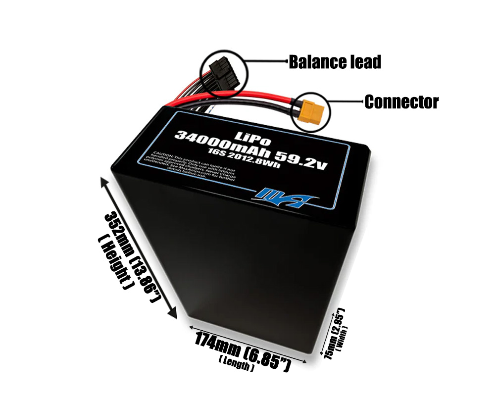 LiPo 34000mAh 16S2P 59.2v Battery Pack