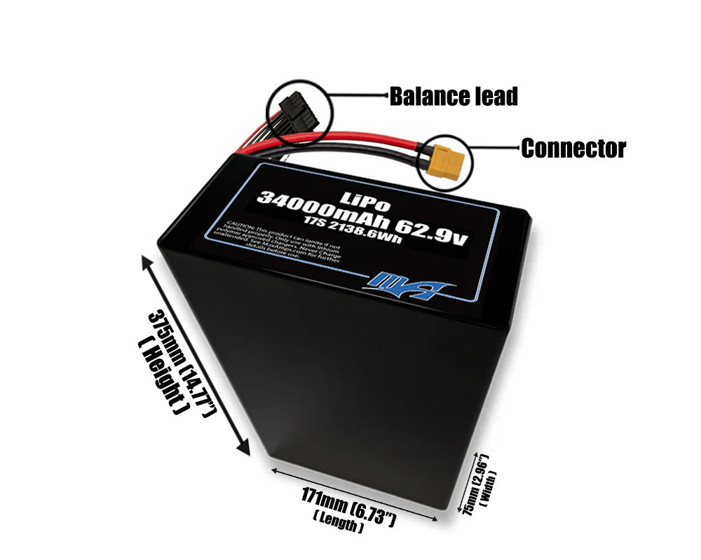 LiPo 34000mAh 17S2P 62.9v Battery Pack