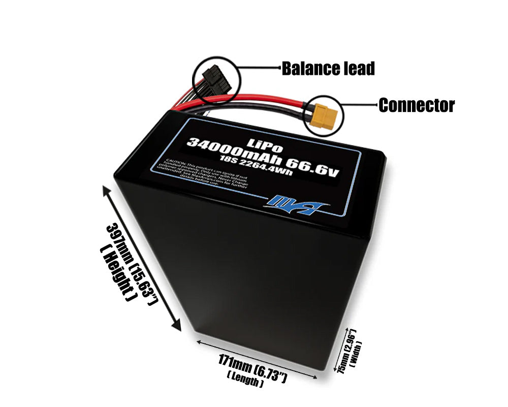 LiPo 34000mAh 18S2P 66.6v Battery Pack