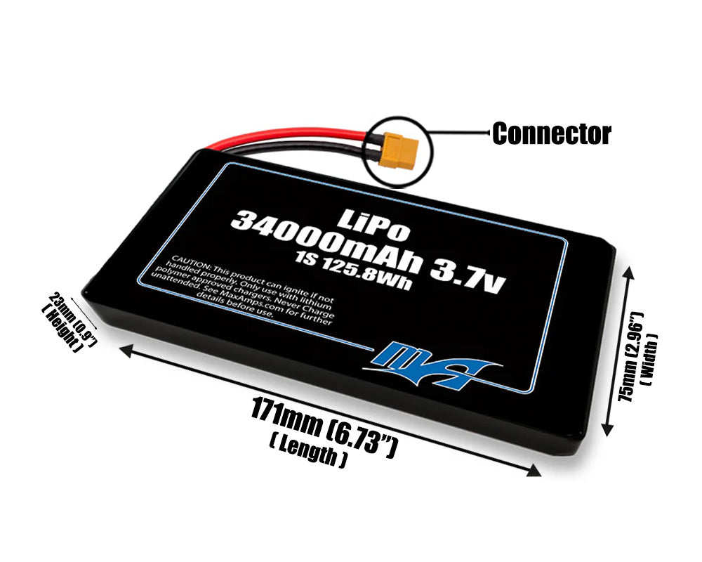 LiPo 34000mAh 1S2P 3.7v Battery Pack