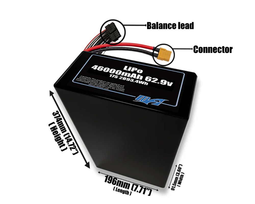 LiPo 46000mAh 17S2P 62.9v Battery Pack
