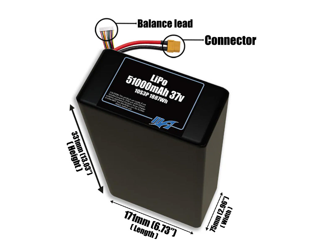 LiPo 51000mAh 10S3P 37v Battery Pack