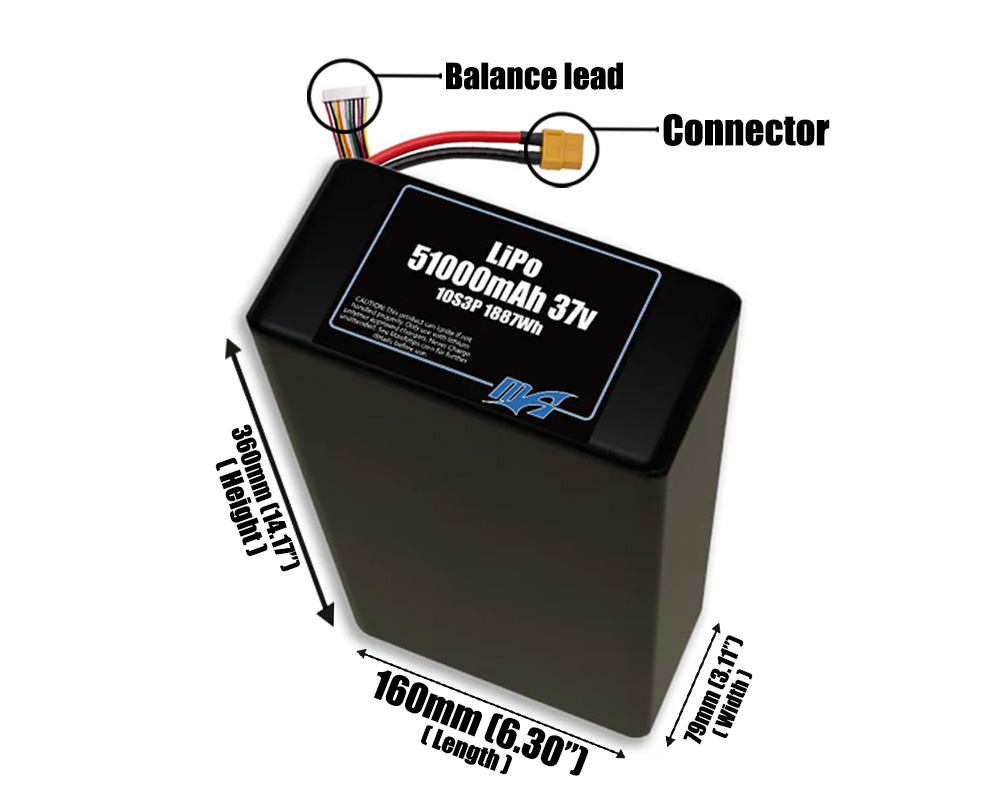 LiPo 51000mAh 10S3P 37v Battery Pack
