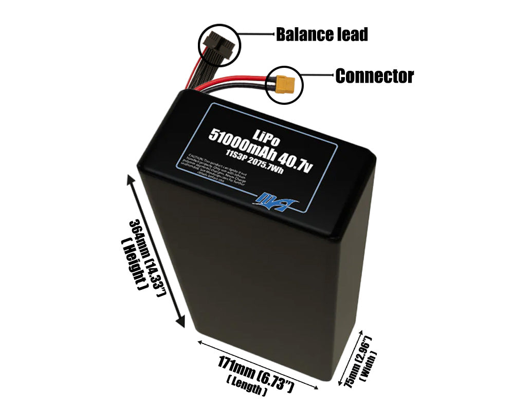 LiPo 51000mAh 11S3P 40.7v Battery Pack