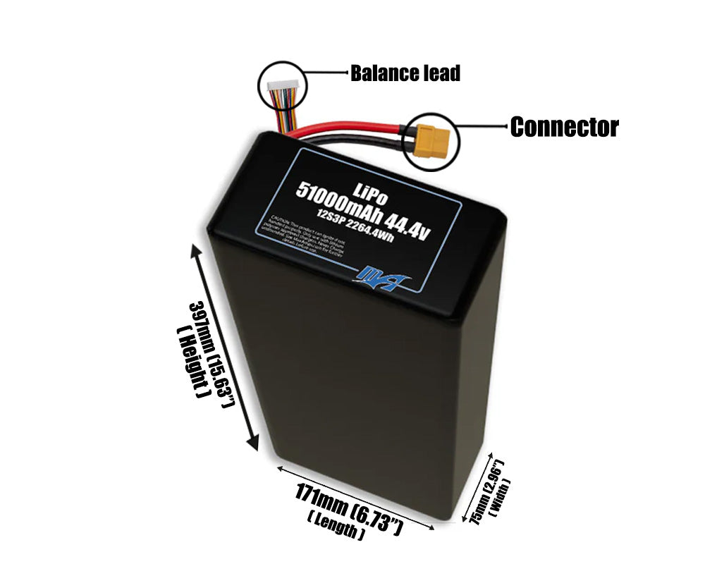 LiPo 51000mAh 12S3P 44.4v Battery Pack