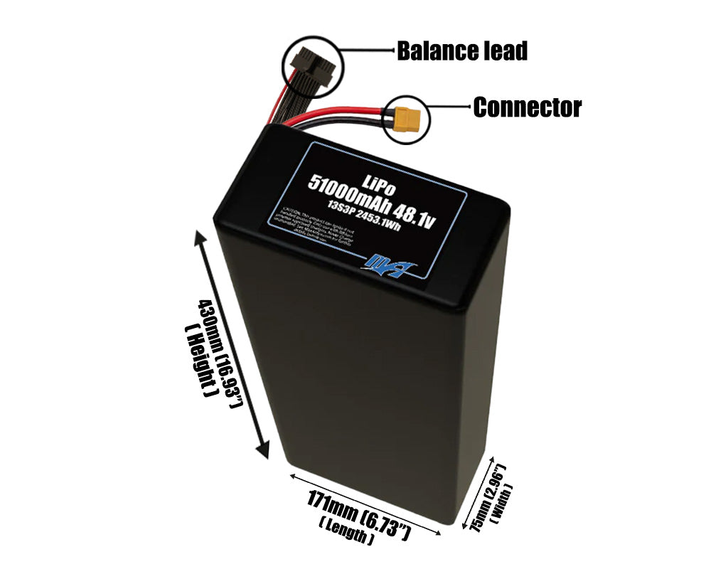 LiPo 51000mAh 13S3P 48.1v Battery Pack