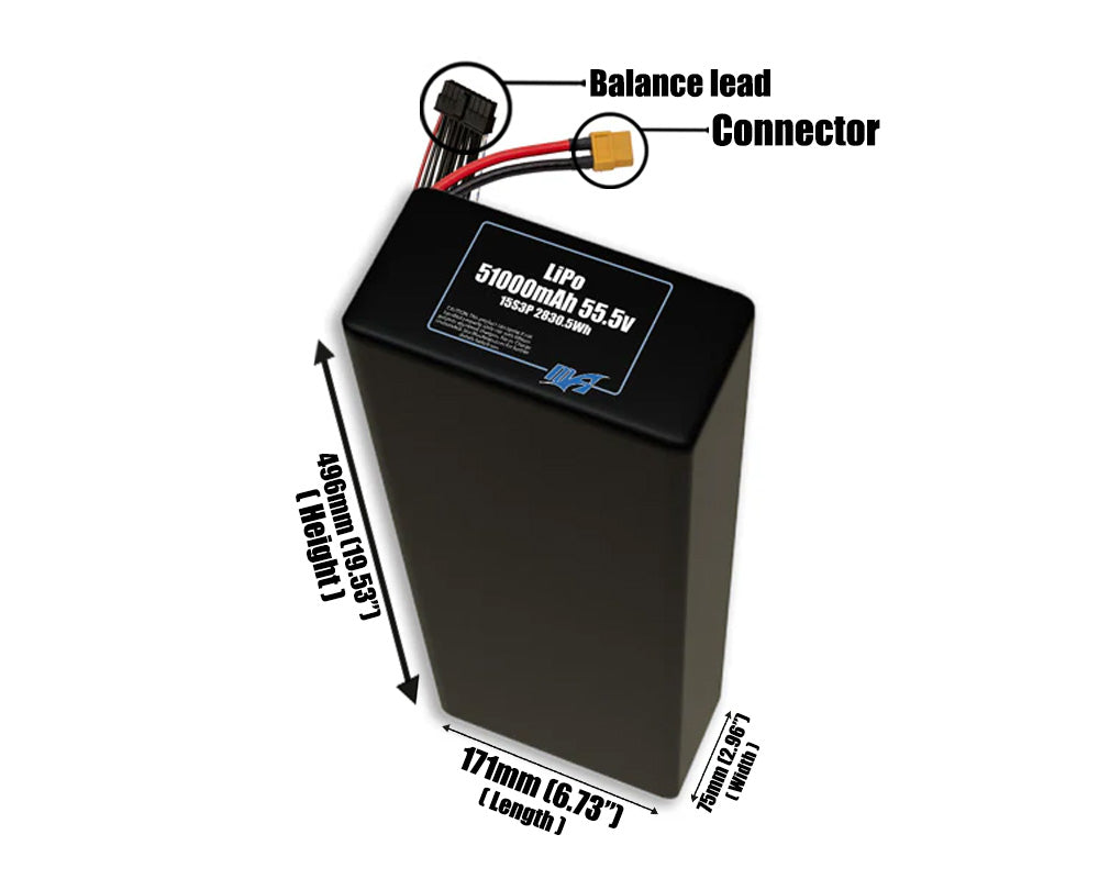 LiPo 51000mAh 15S3P 55.5v Battery Pack