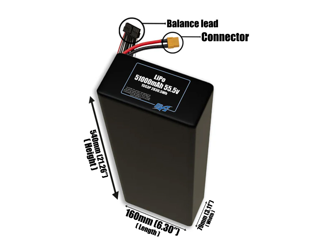 LiPo 51000mAh 15S3P 55.5v Battery Pack