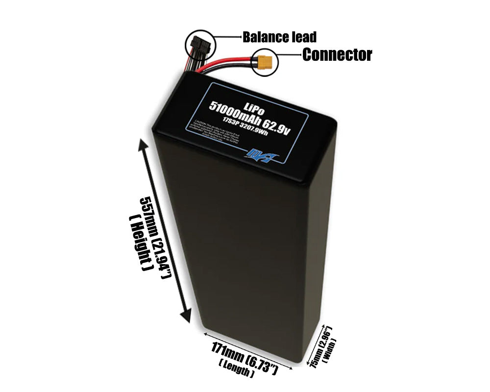 LiPo 51000mAh 17S3P 62.9v Battery Pack