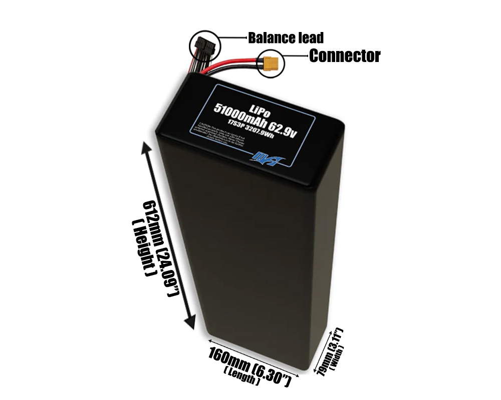 LiPo 51000mAh 17S3P 62.9v Battery Pack