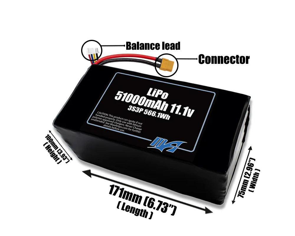 LiPo 51000mAh 3S3P 11.1v Battery Pack