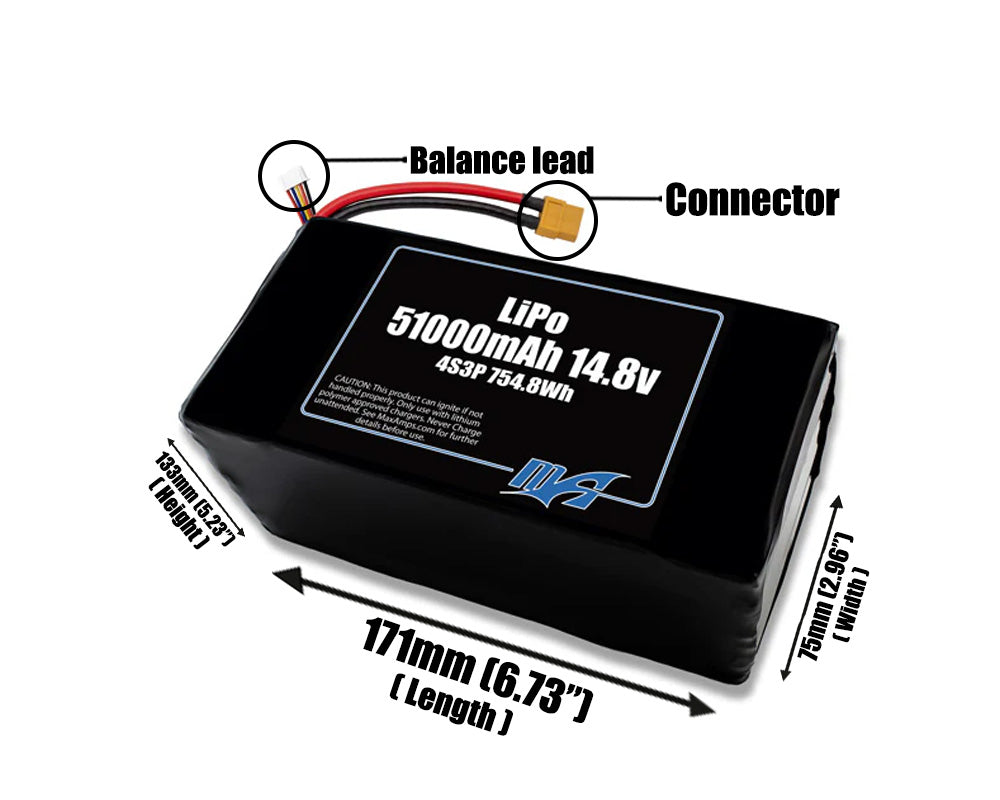 LiPo 51000mAh 4S3P 14.8v Battery Pack