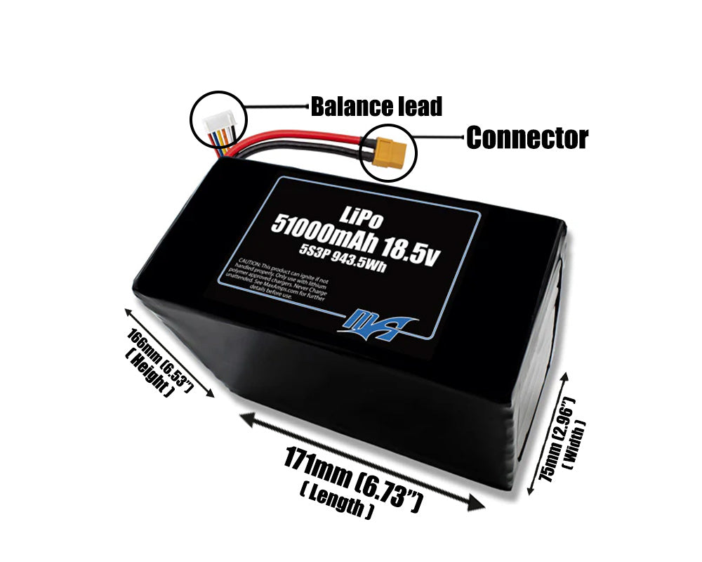 LiPo 51000mAh 5S3P 18.5v Battery Pack