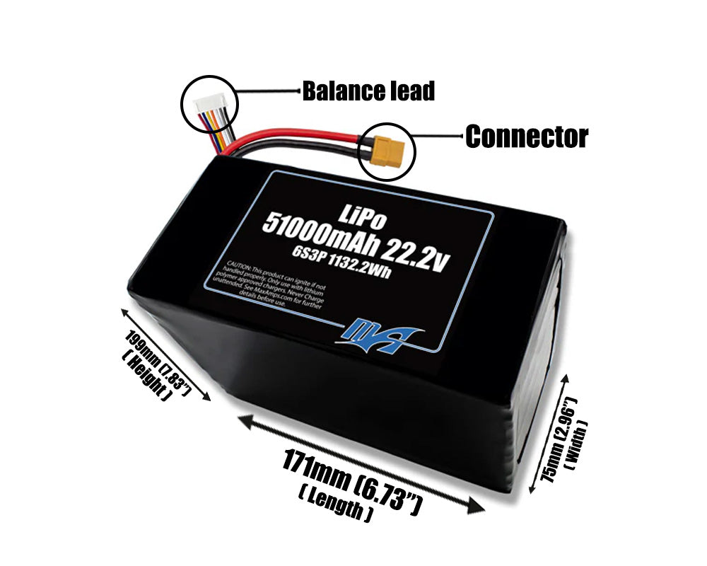 LiPo 51000mAh 6S3P 22.2v Battery Pack