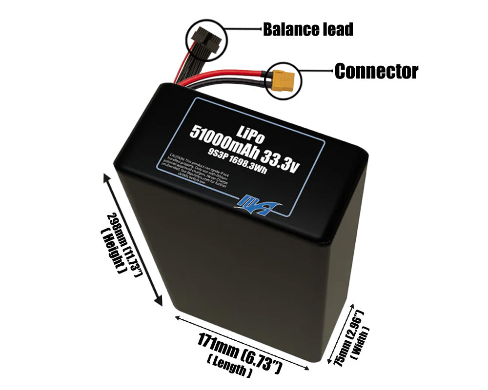 LiPo 51000mAh 9S3P 33.3v Battery Pack