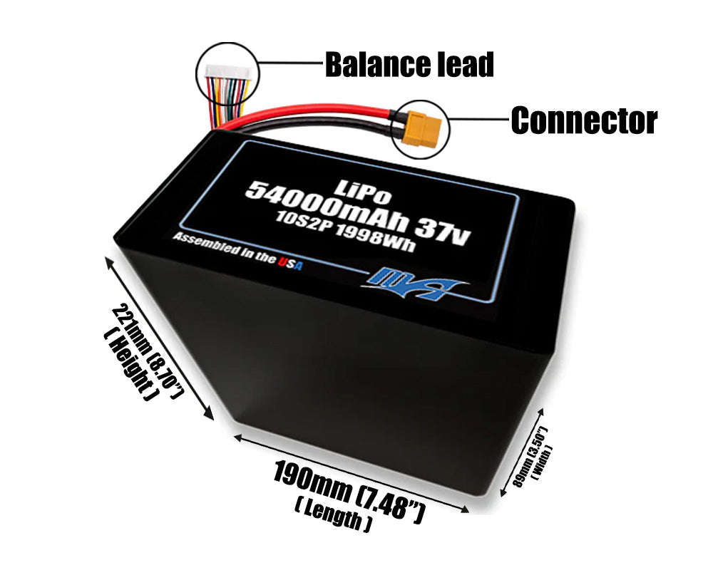 LiPo 54000mAh 10S2P 37v NMC Battery Pack