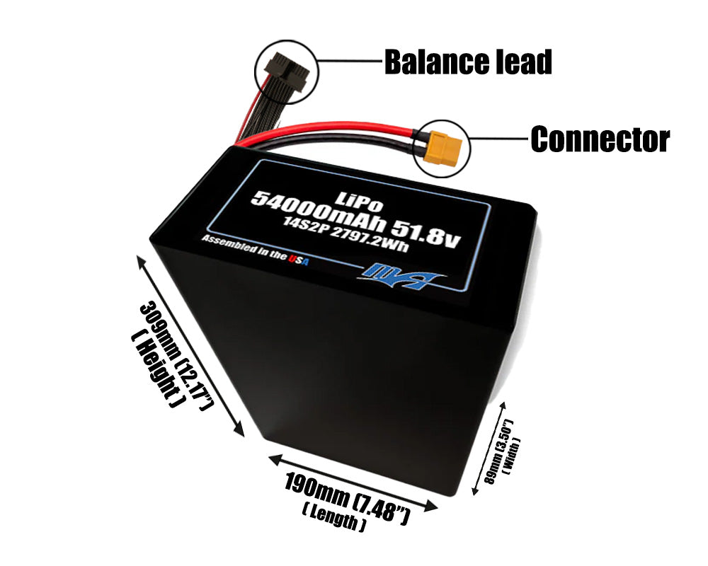 LiPo 54000mAh 14S2P 51.8v NMC Battery Pack