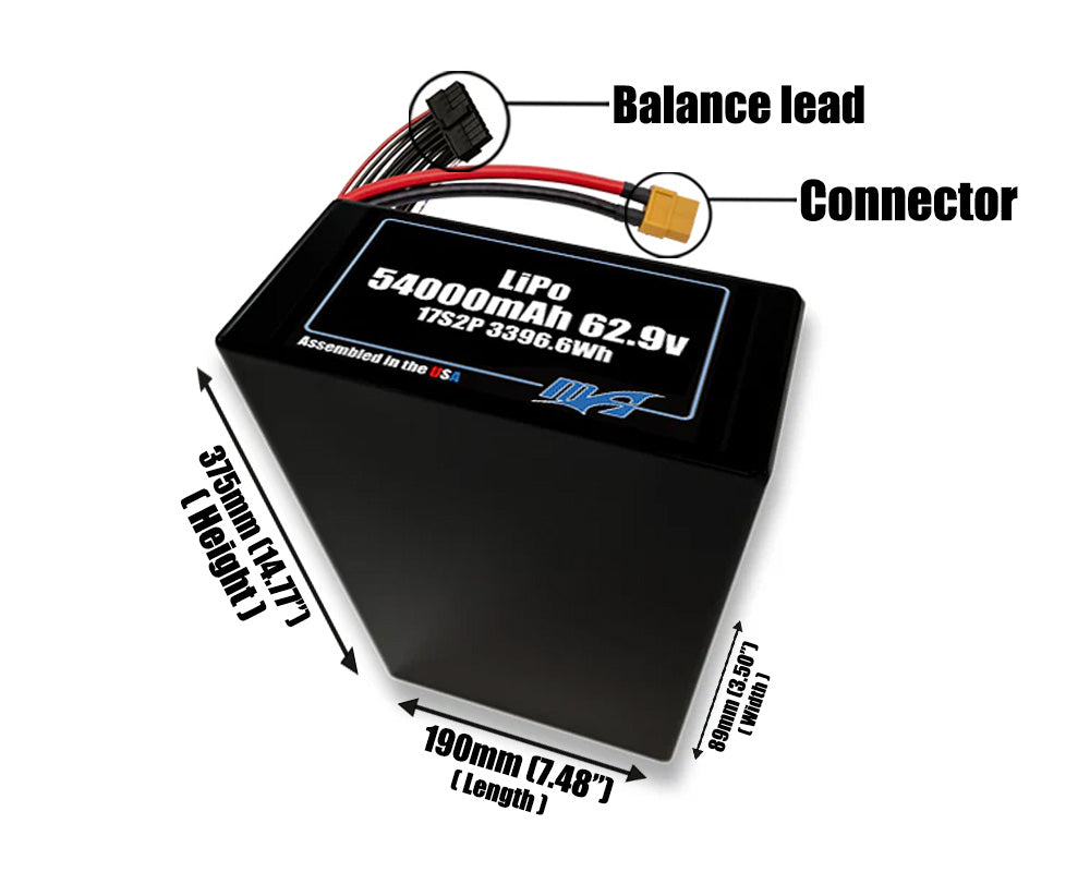 LiPo 54000mAh 17S2P 62.9v NMC Battery Pack