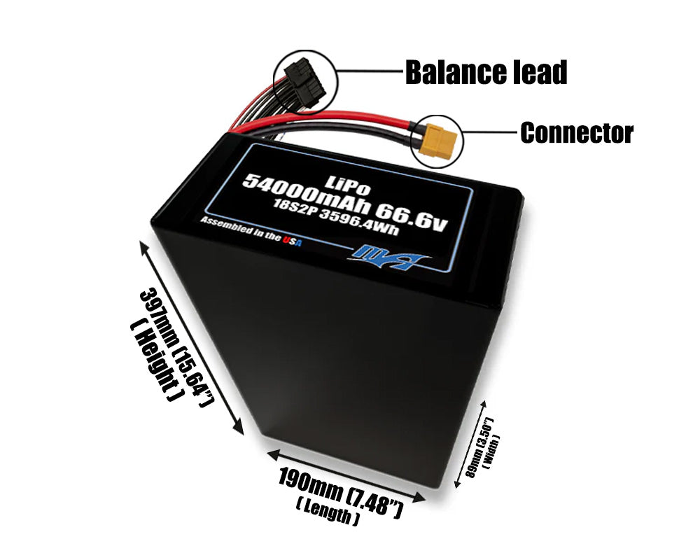 LiPo 54000mAh 18S2P 66.6v NMC Battery Pack