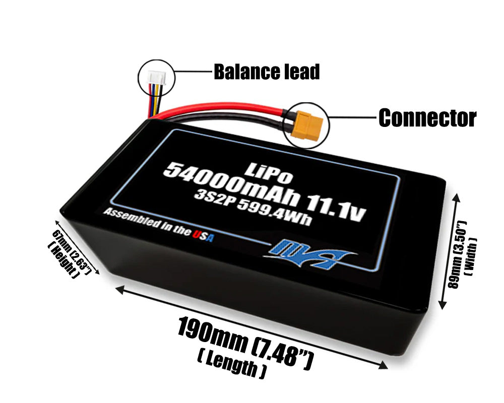 LiPo 54000mAh 3S2P 11.1v NMC Battery Pack