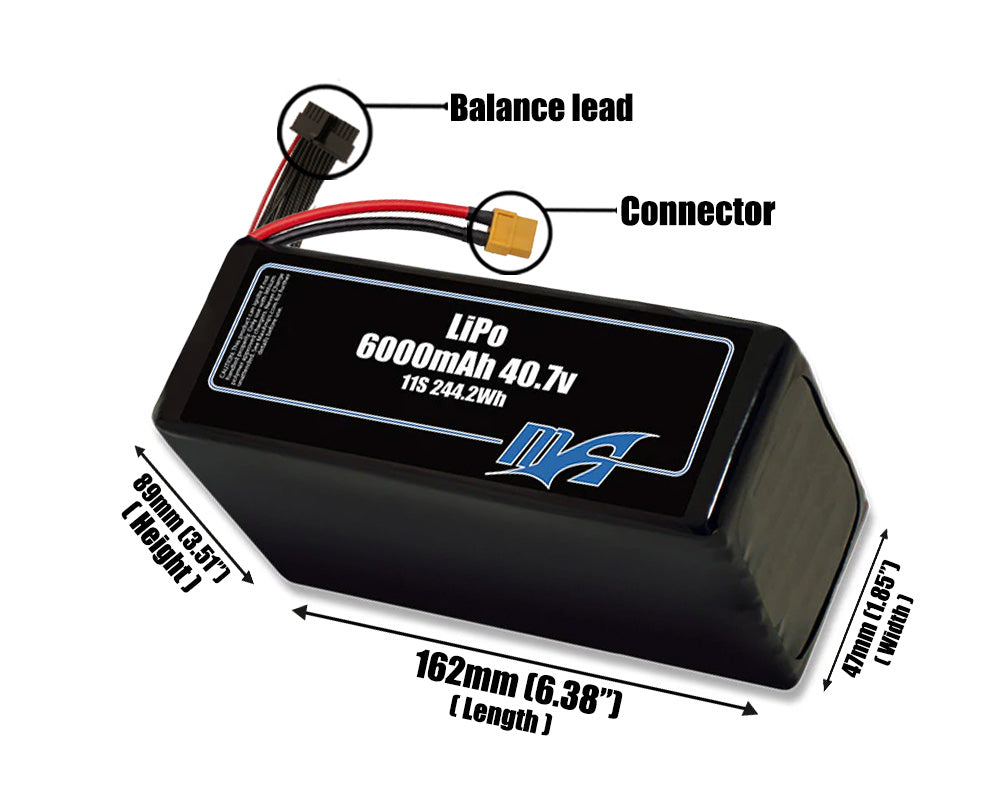 LiPo 6000mAh 11S 40.7v Battery Pack