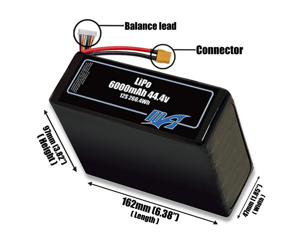 LiPo 6000mAh 12S 44.4v Battery Pack