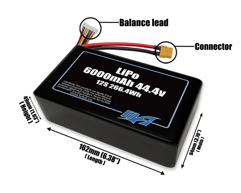 LiPo 6000mAh 12S 44.4v SBS Battery Pack