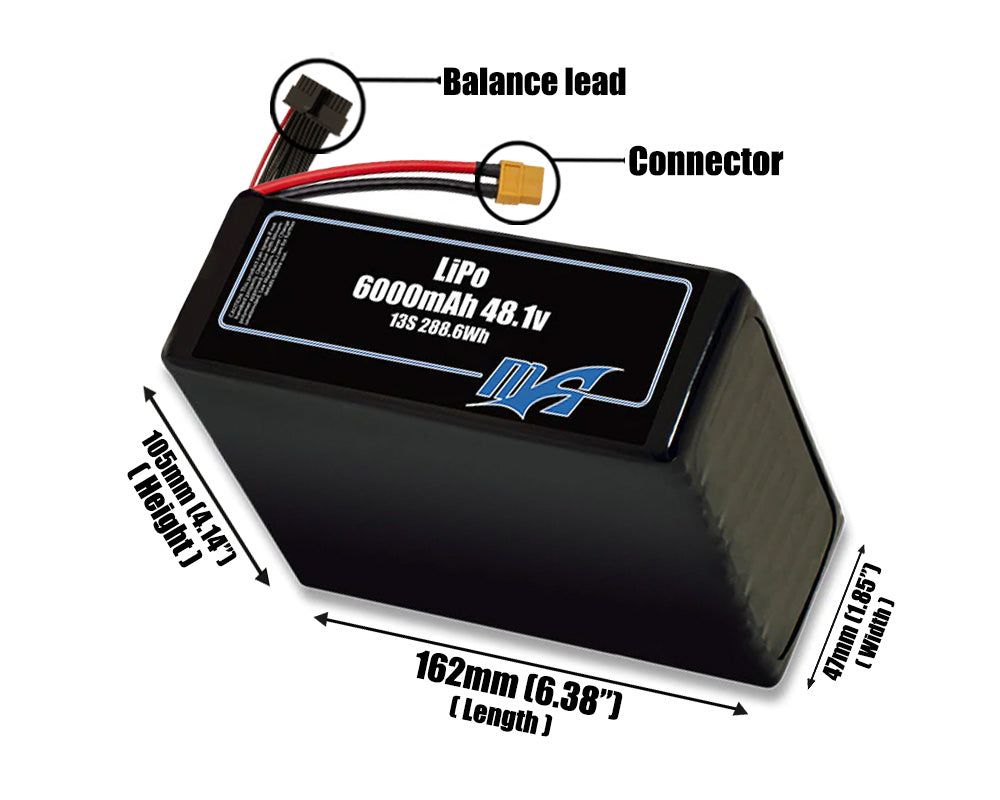 LiPo 6000mAh 13S 48.1v Battery Pack