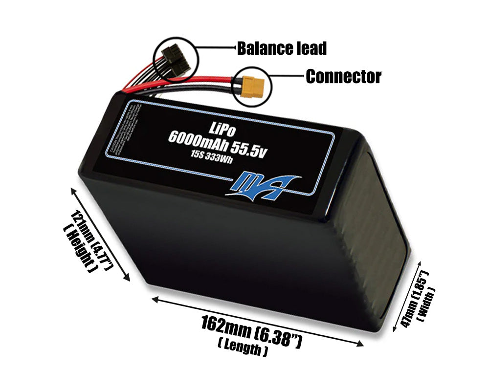 LiPo 6000mAh 15S 55.5v Battery Pack