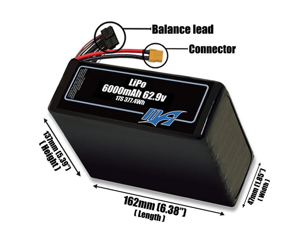 LiPo 6000mAh 17S 62.9v Battery Pack