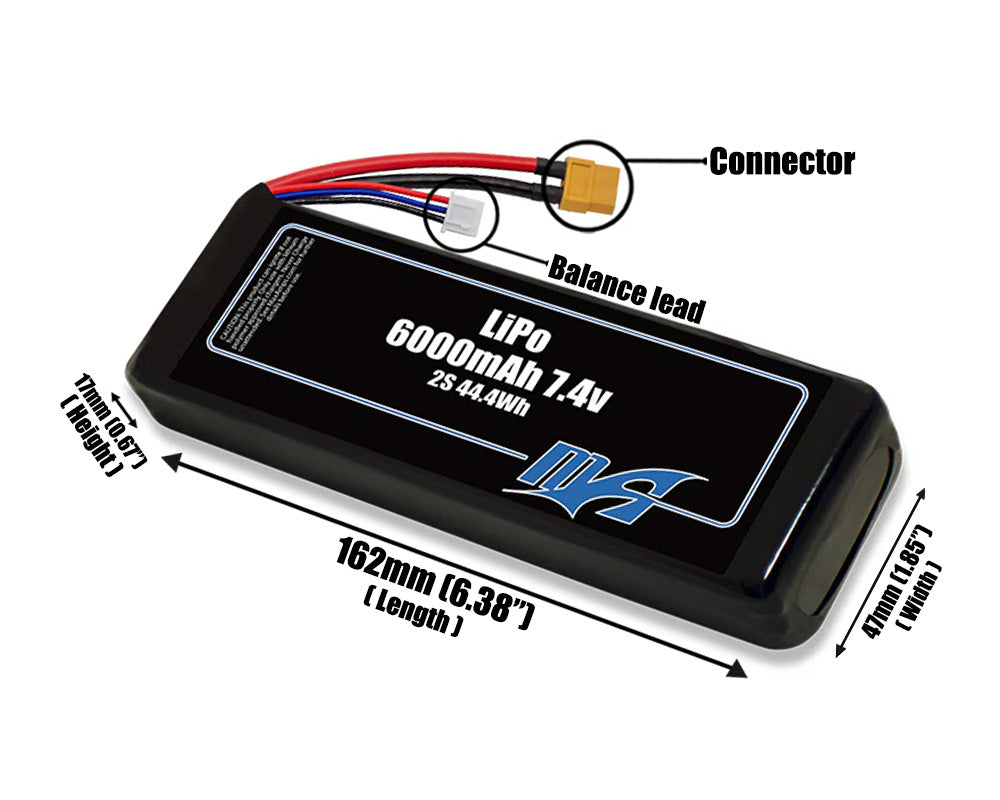 LiPo 6000mAh 2S 7.4v Battery Pack