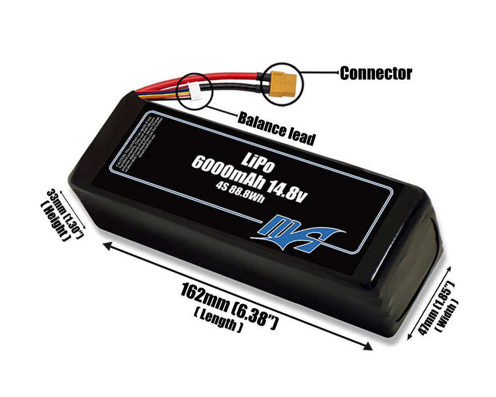 LiPo 6000mAh 4S 14.8v Battery Pack