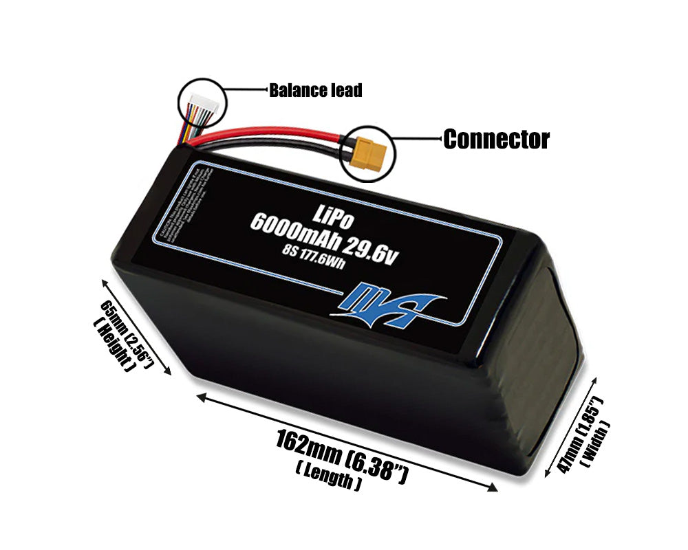 LiPo 6000mAh 8S 29.6v Battery Pack