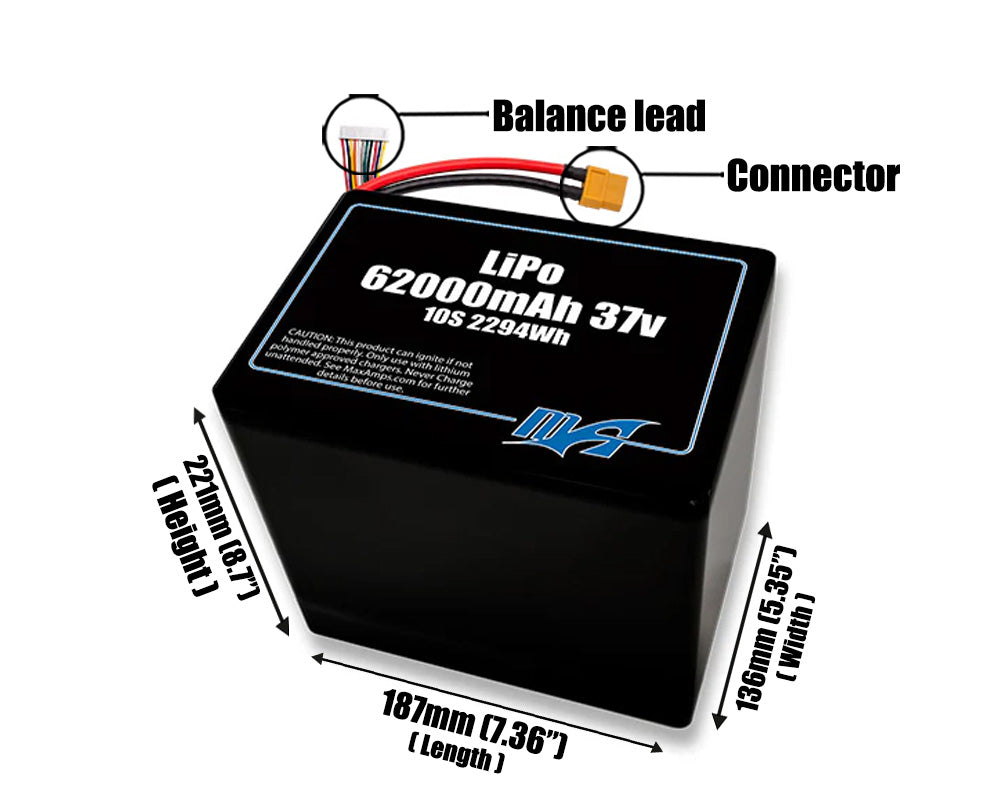 LiPo 62000mAh 10S2P 37v Battery Pack