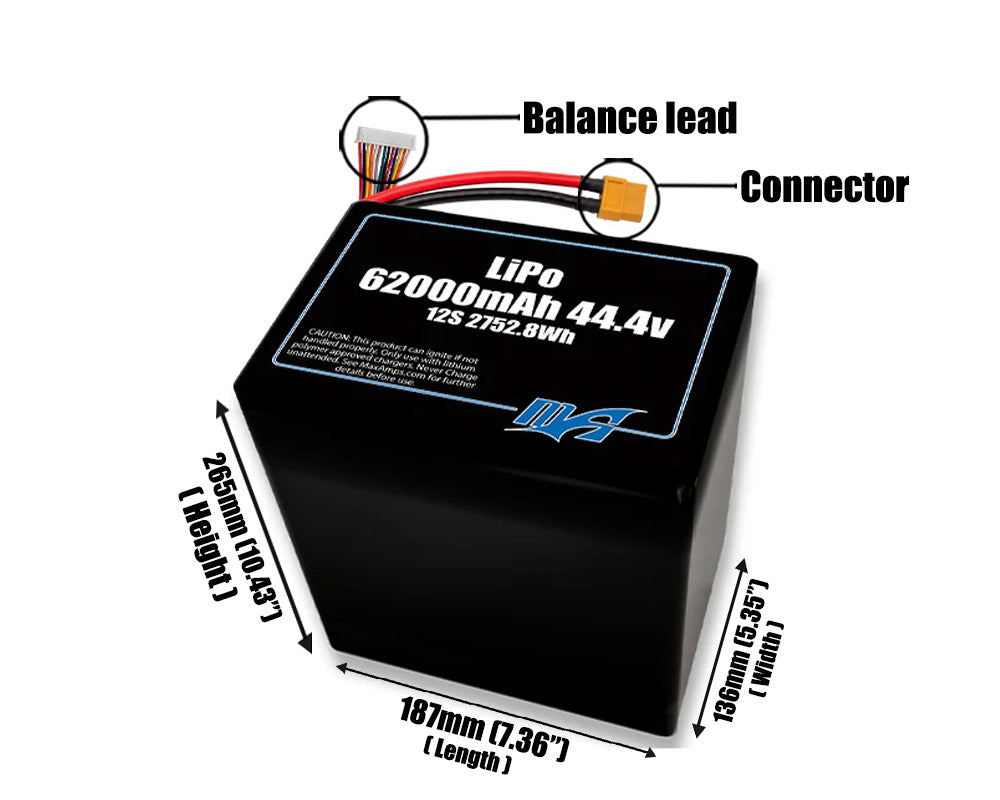 LiPo 62000mAh 12S2P 44.4v Battery Pack