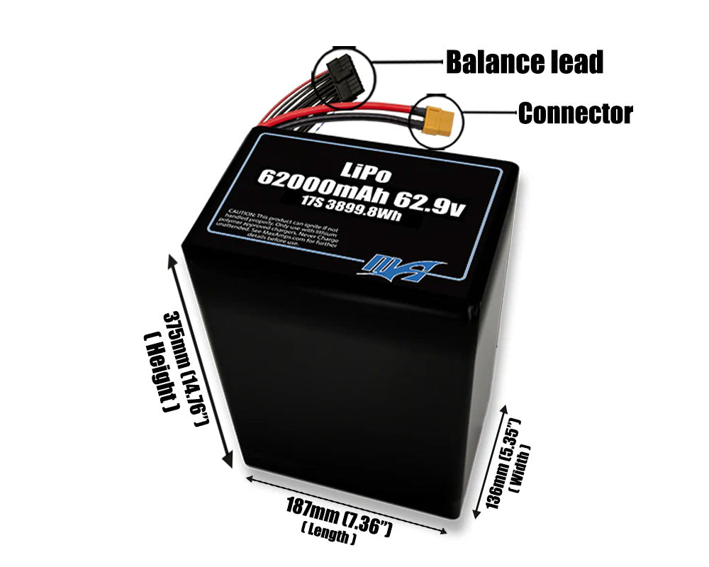 LiPo 62000mAh 17S2P 62.9v Battery Pack