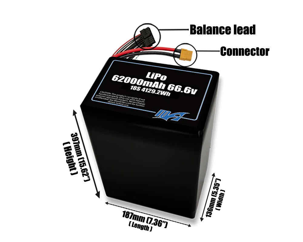 LiPo 62000mAh 18S2P 66.6v Battery Pack