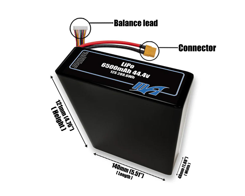 LiPo 6500 12S2P 44.4v Battery Pack