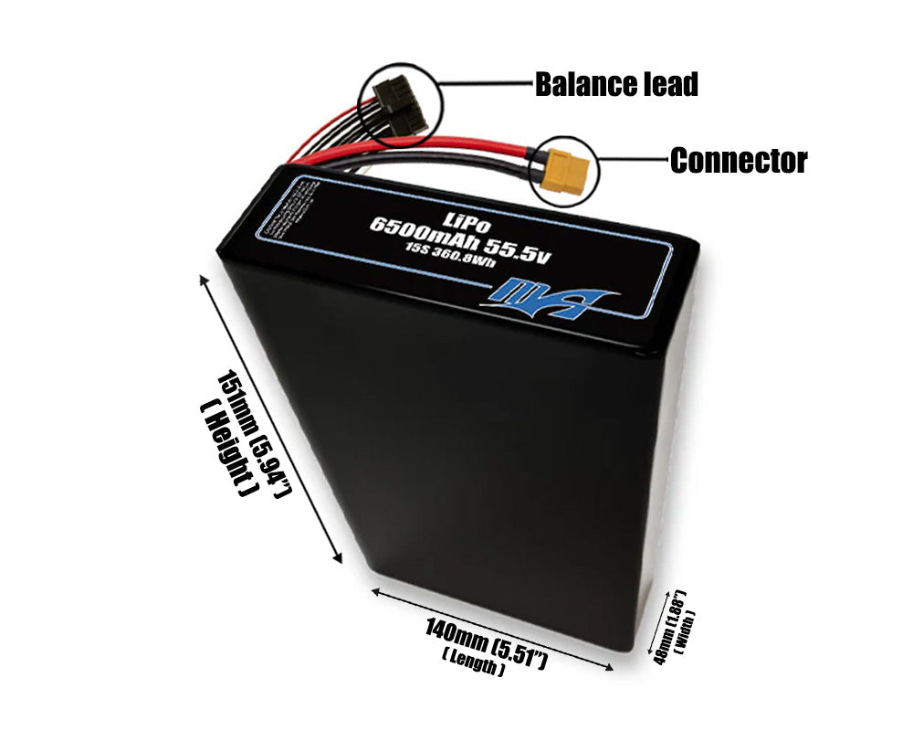 LiPo 6500mAh 15S2P 55.5v Battery Pack