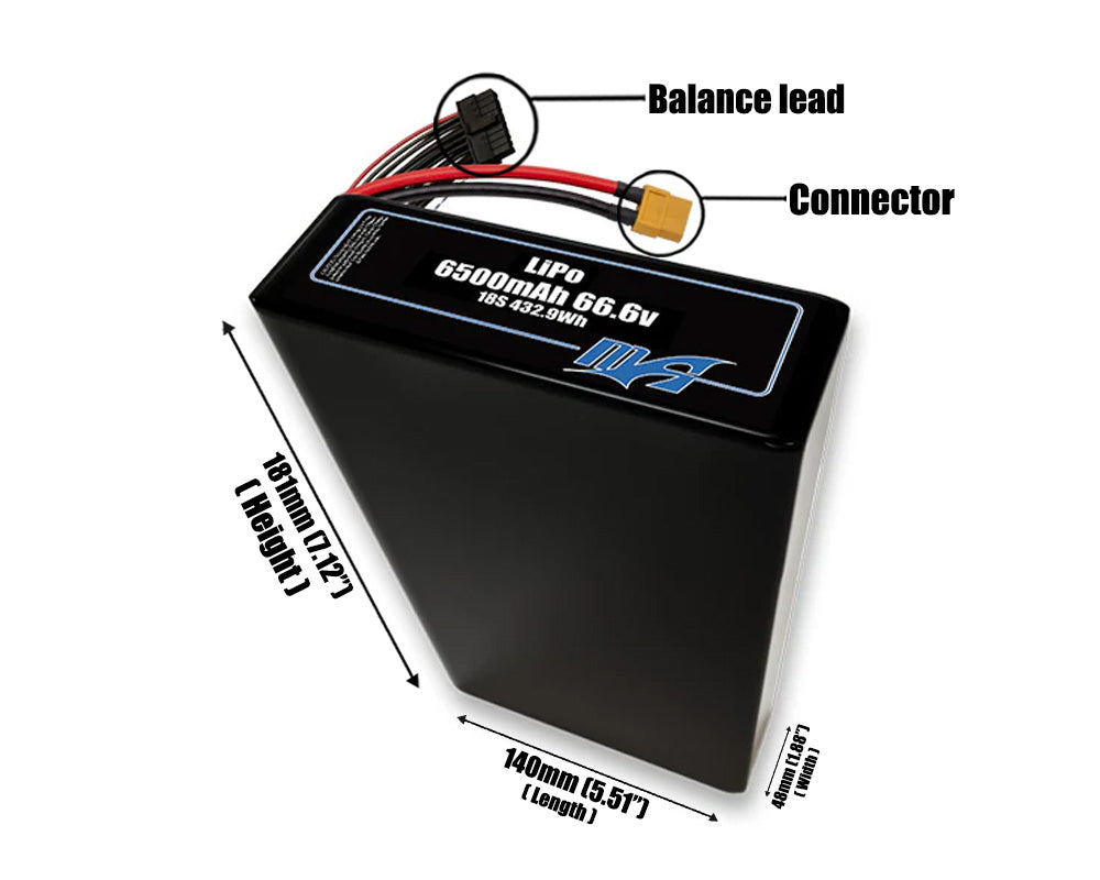 LiPo 6500 18S2P 66.6v Battery Pack