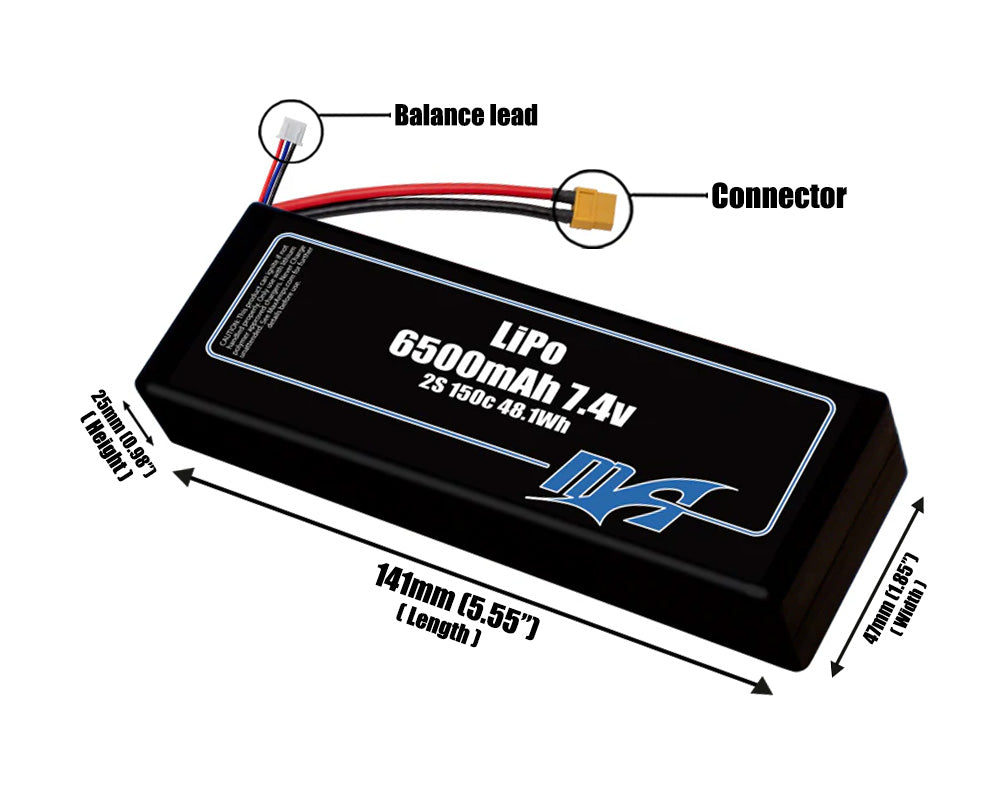 Hard Case LiPo 6500 2S 7.4v Dual Core Battery Pack