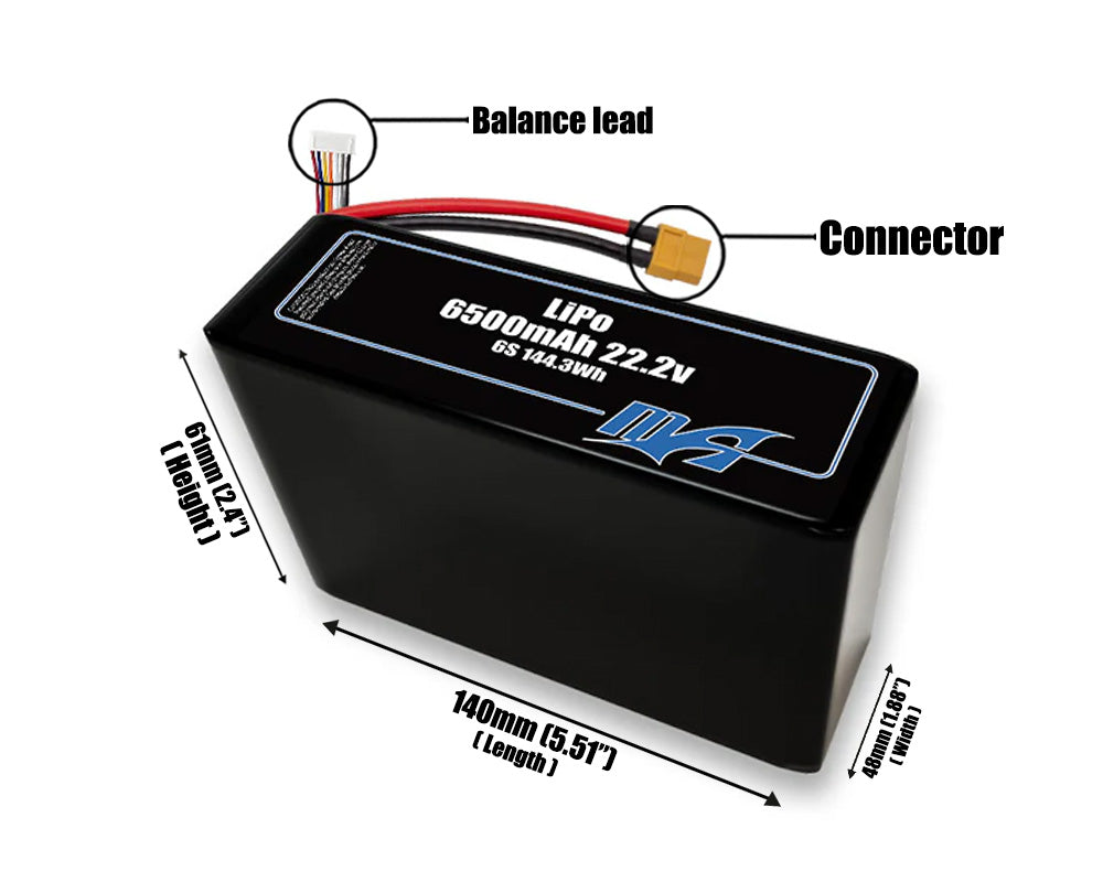 LiPo 6500mAh 6S2P 22.2v Battery Pack