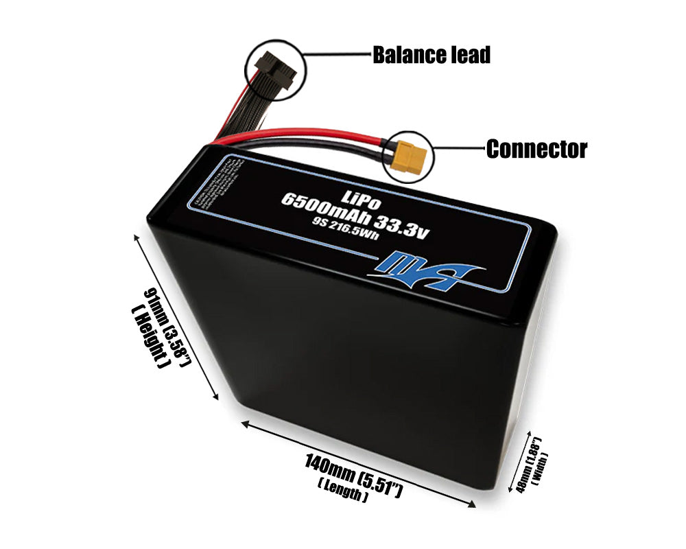 LiPo 6500mAh 9S2P 33.3v Battery Pack