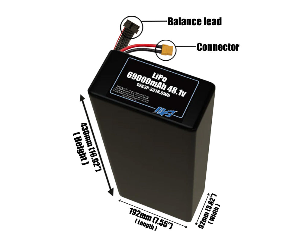 LiPo 69000mAh 13S3P 48.1v Battery Pack