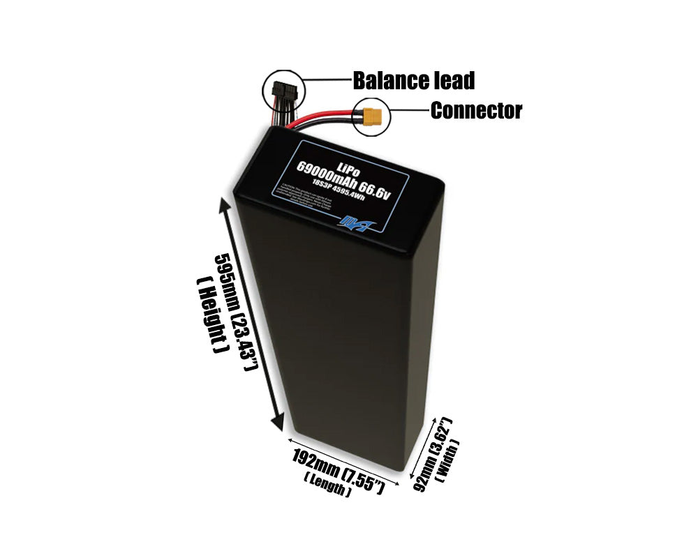 LiPo 69000mAh 18S3P 66.6v Battery Pack