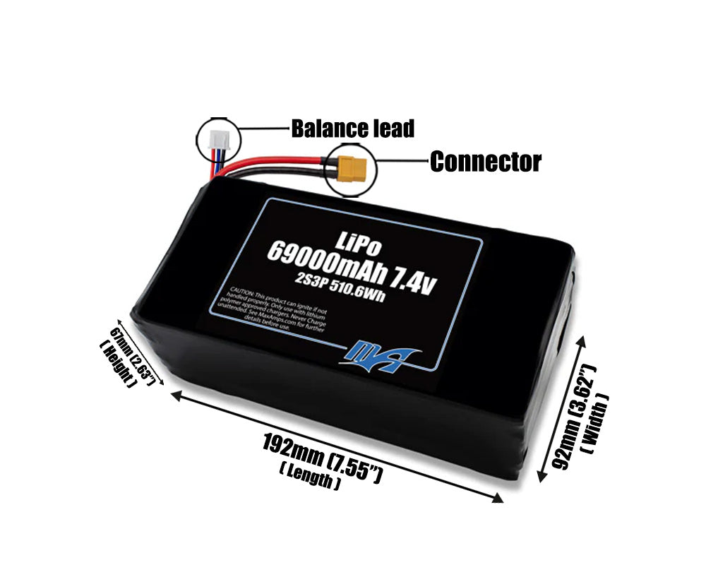 LiPo 69000mAh 2S3P 7.4v Battery Pack