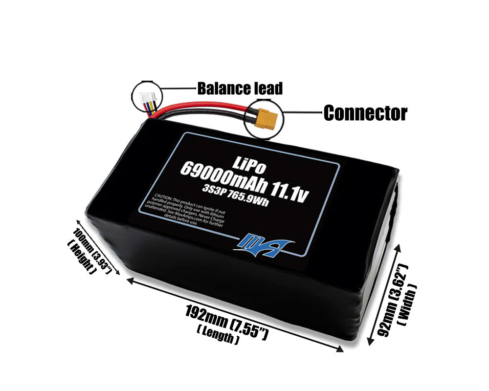 LiPo 69000mAh 3S3P 11.1v Battery Pack