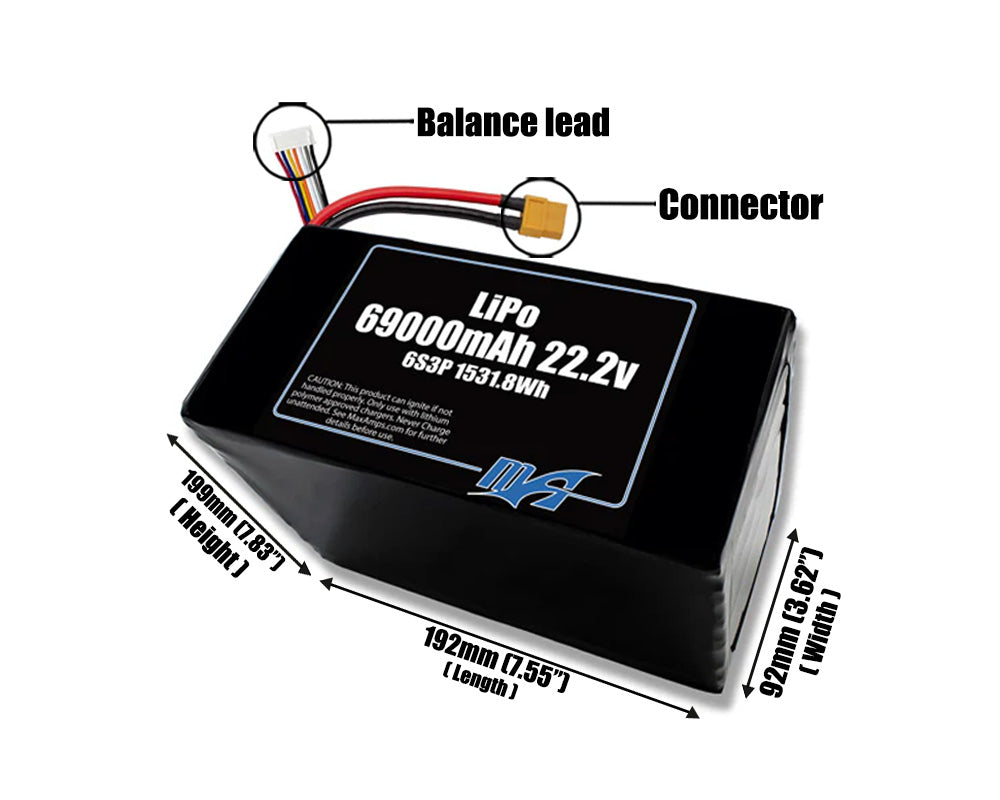 LiPo 69000mAh 6S3P 22.2v Battery Pack