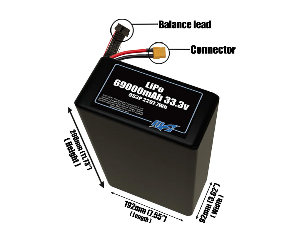 LiPo 69000mAh 9S3P 33.3v Battery Pack